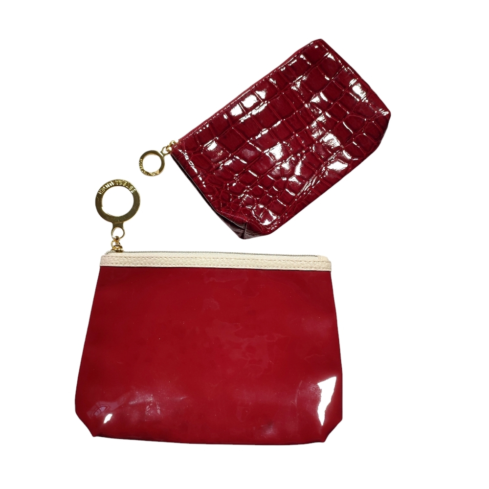 2 For 15$ Estee Lauder Red Glossy Alligator Skin Women's Cosmetic Bag Pouch Set